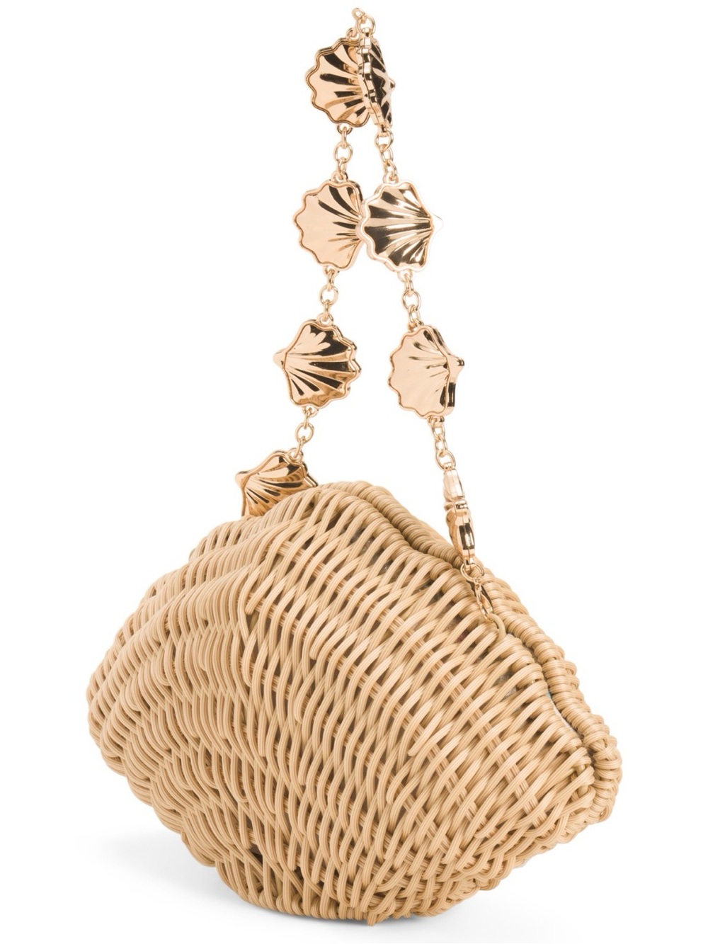 Tommy Bahama Natural Woven Shell Bag Gold Chain Handle Rattan Beach Purse NEW - Picture 5 of 15